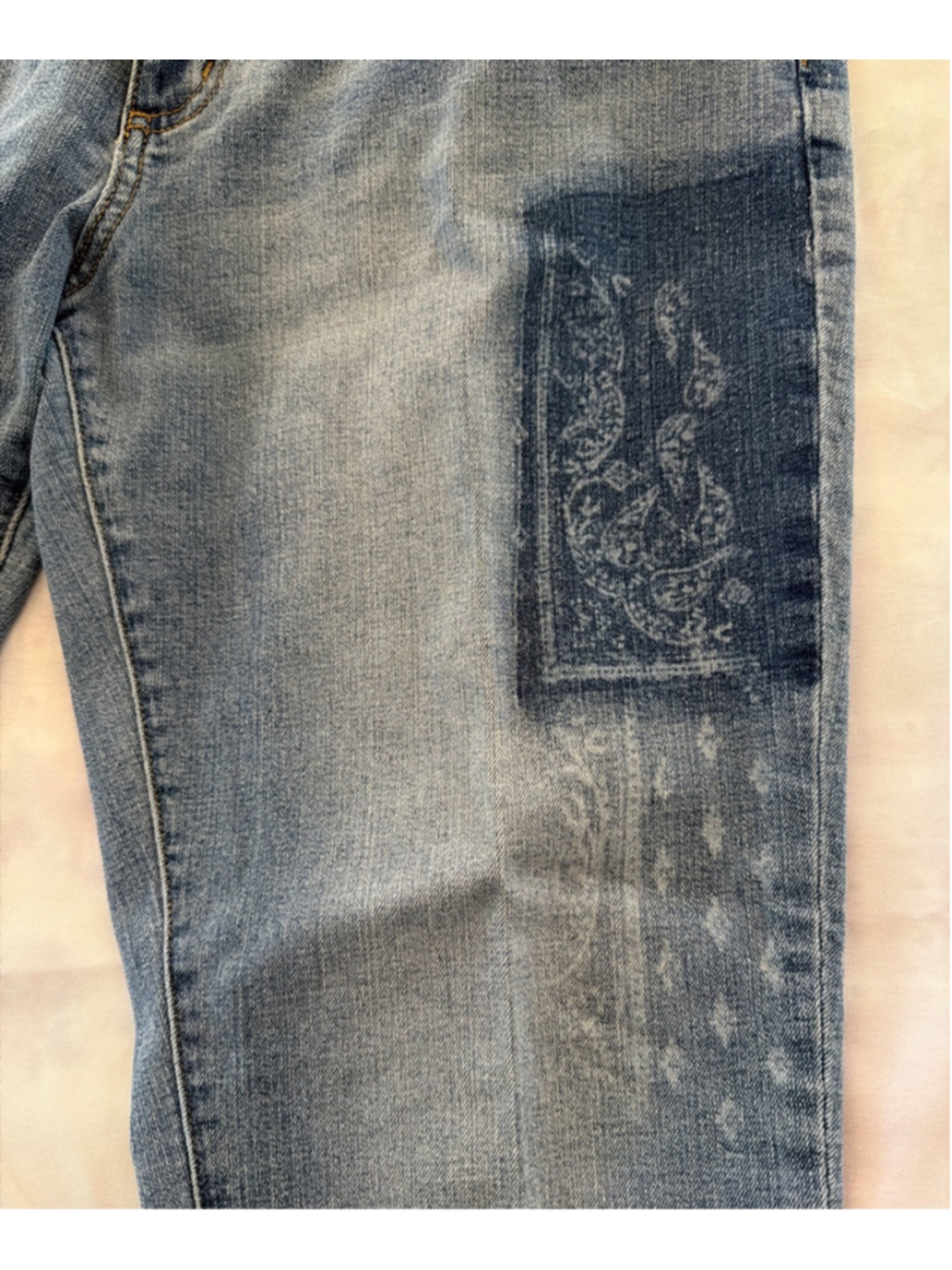 Women's Sonoma Blue Patchwork Girlfriend Jeans Size 14 Baggy Straight Leg - Picture 4 of 6